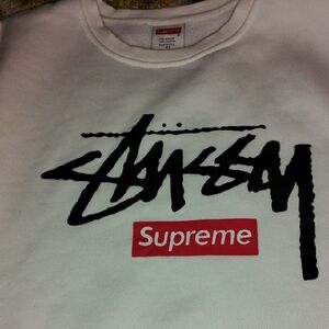 Men's White XL Stussy X Supreme Box Logo Sweatshirt Streetwear Rare
